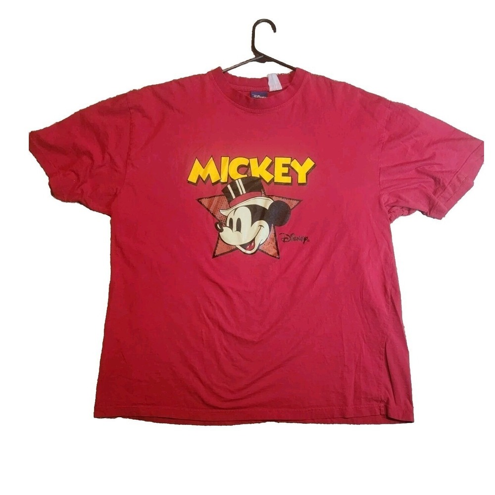 Disney Mickey Mouse Star Top Hat Graphic Vintage Tee Mens XL Red